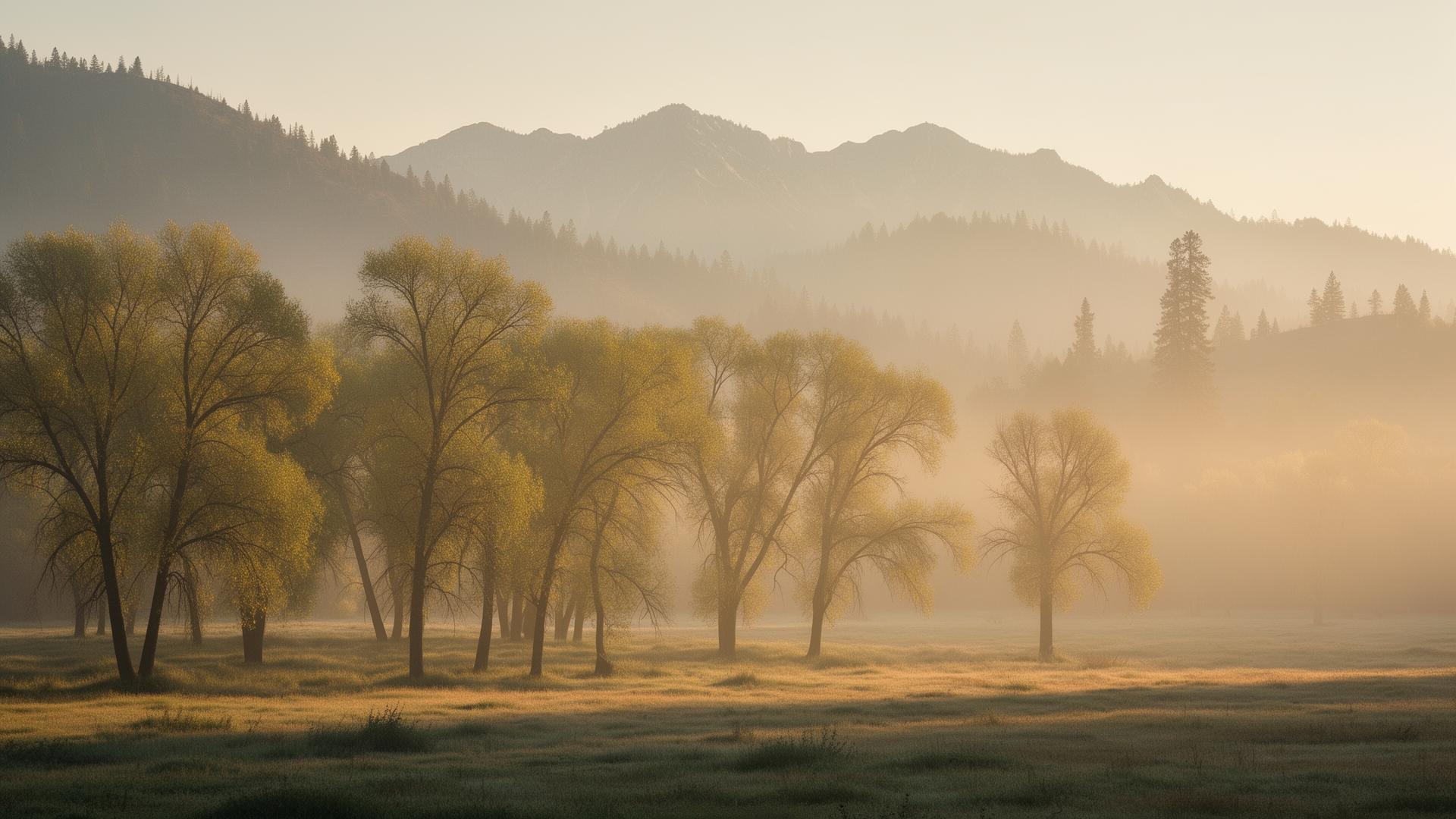 Misty Sierra Nevada foothills at dawn